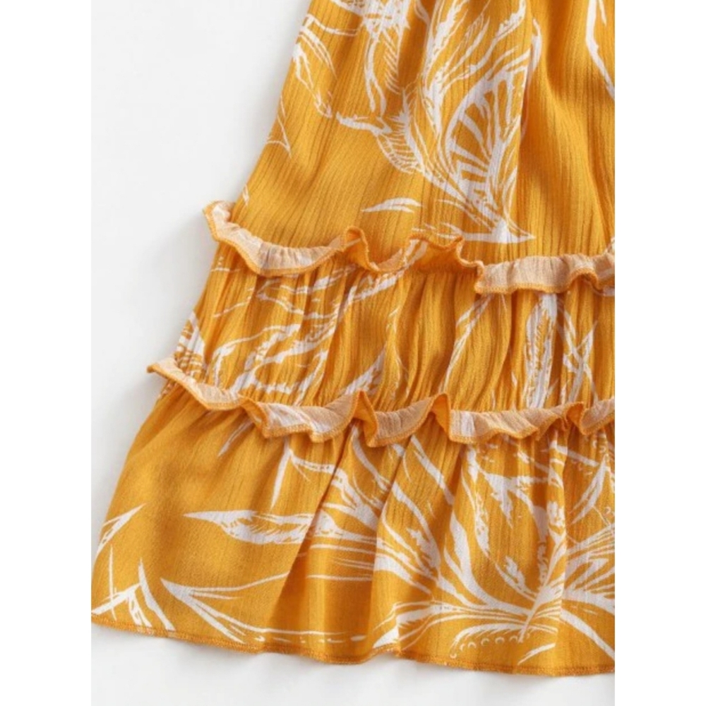 Zaful Women's Crinkly Frilled Bandeau Yellow Sun Dress Small - Picture 5 of 6